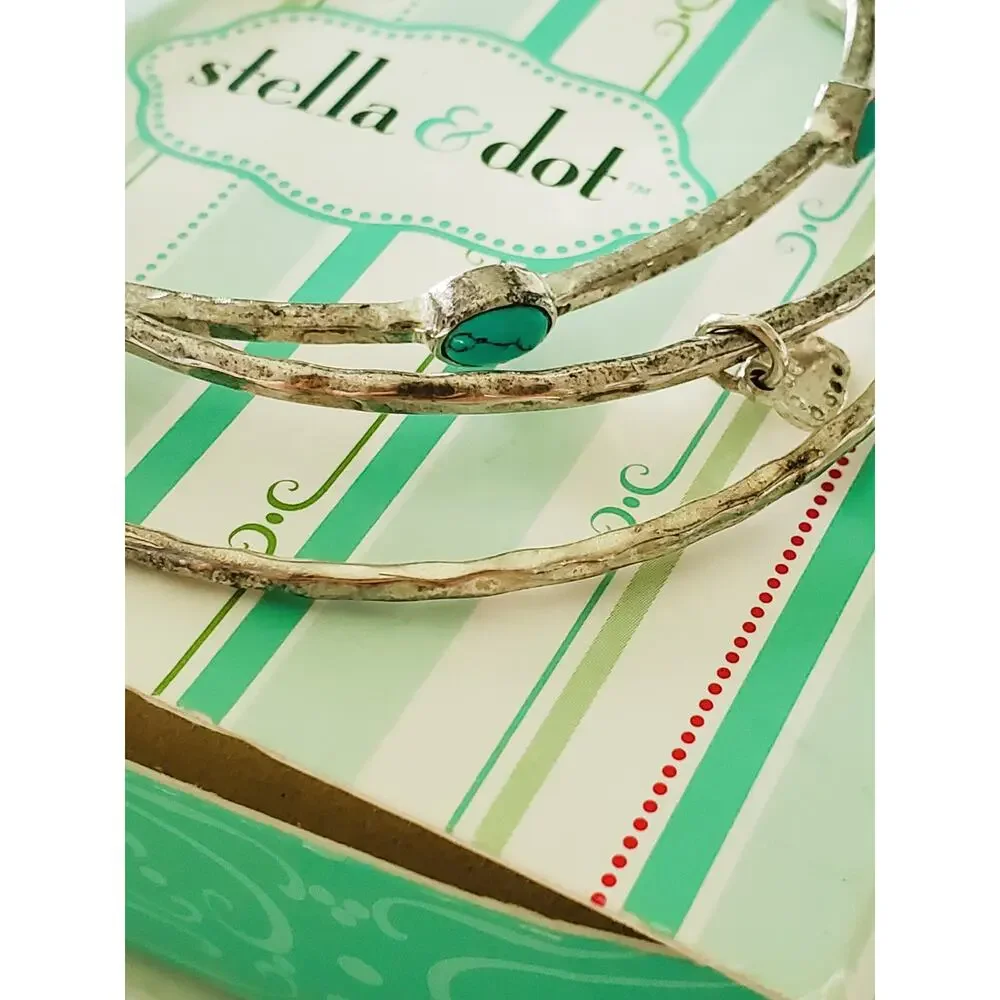 Stella and Dot Lot of 3 Silver Faux Turqouise Bracelets